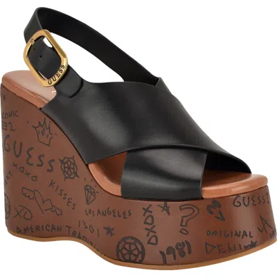 Guess Yarisel Platform Wedge Sandal In Black