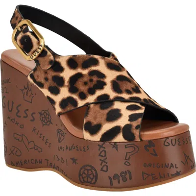 Guess Yarisel Platform Wedge Sandal In Brown