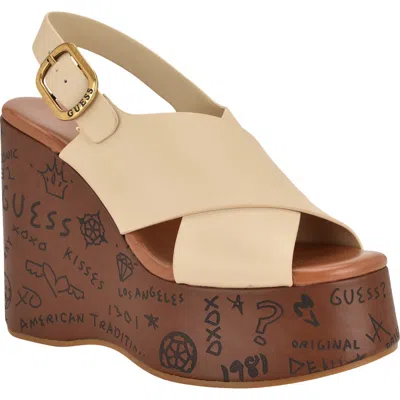 Guess Yarisel Platform Wedge Sandal In White