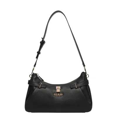 Guess Yesba Pebbled-effect Padlock Shoulder Bag In Black
