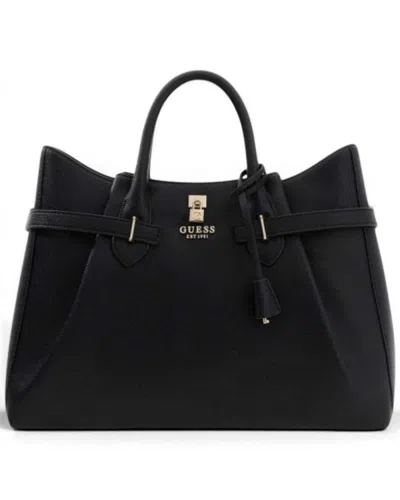 Guess Yesba Saffiano Girlfriend Satchel Woman Black In Synthetic Material With Front Logo
