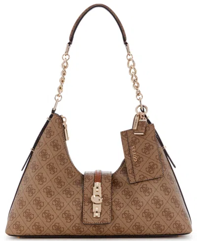 Guess Yvonne Logo Medium Hobo Handbag In Brown