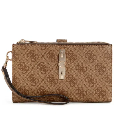 Guess Yvonne Logo Mini Organizer Wallet In Latte Logo