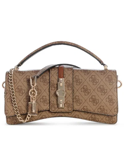 Guess Yvonne Logo Small Top Handle Flap Crossbody Handbag In Brown