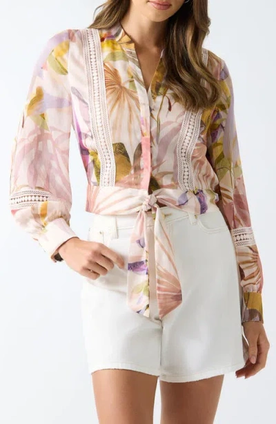 Guess Zahara Print Tie Front Shirt In Multi