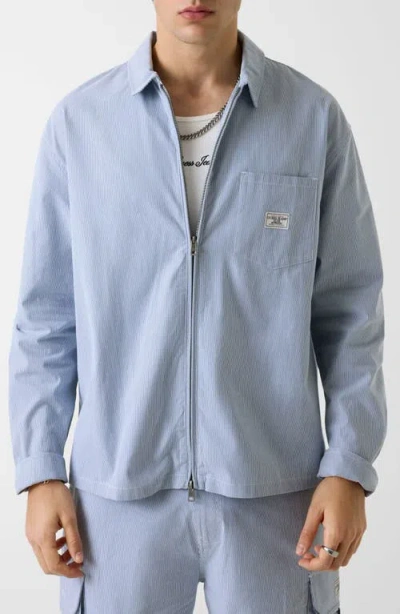 Guess Zip Front Stripe Shirt In Blue