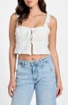 Guess Zurey Floral Embroidered Tie Front Crop Top In White
