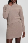 Guess Zylee Button Shoulder Mock Neck Sweater In Silk Taupe