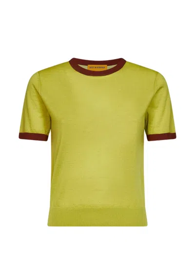 Guest In Residence Color-contrast Piped Knit T-shirt In Green