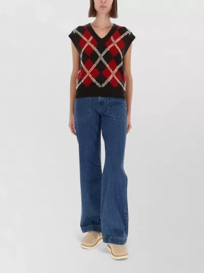 Guest In Residence Argyle Knit V Neck Vest Sleeveless In Multi