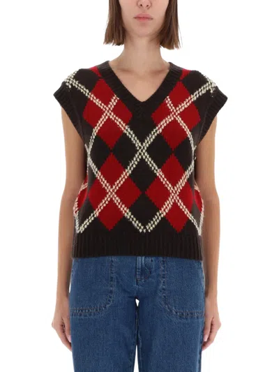 Guest In Residence Argyle Sleeveless V-neck Vest In Red