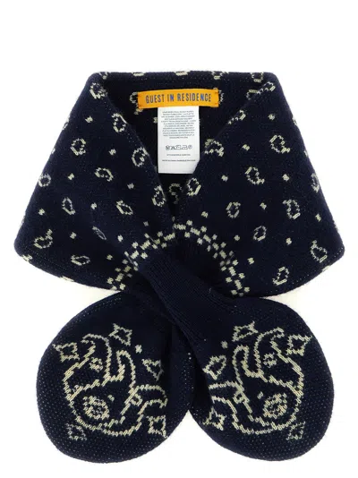Guest In Residence Cashmere Bowtie Bandana Scarf With Paisley Motif In Blue