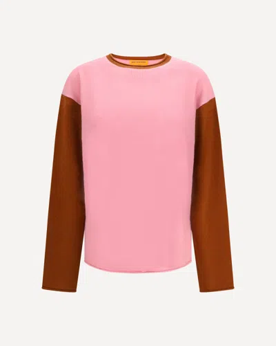 Guest In Residence Baseball Oversized Crew Sweater In Pink