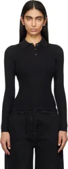 Guest In Residence Black Long Sleeve Shrunken Polo In Blk Black