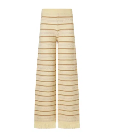 Guest In Residence Fringe-detail Striped Wool And Cashmere-blend Knitted Wide-leg Pants In Multi