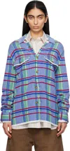Guest In Residence Womens Plaid Knitted Cashmere Shirt Cobalt Combo In Cobco Cobalt Combo