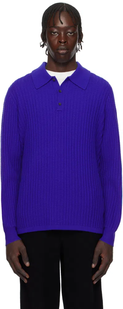 Guest In Residence Blue Theo Waffle Polo In Cobalt
