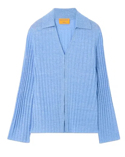 Guest In Residence Breezy Ribbed Point-collar Cardigan In Blue