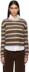 Guest In Residence Brown & Gray Grizzly Stripe Crew Sweater In Chesco Chestnut Comb