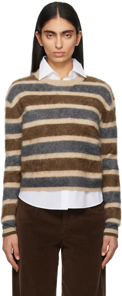 Guest In Residence Brown & Gray Grizzly Stripe Crew Sweater In Chesco Chestnut Comb