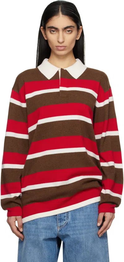 GUEST IN RESIDENCE BROWN & RED STRIPED RUGBY POLO