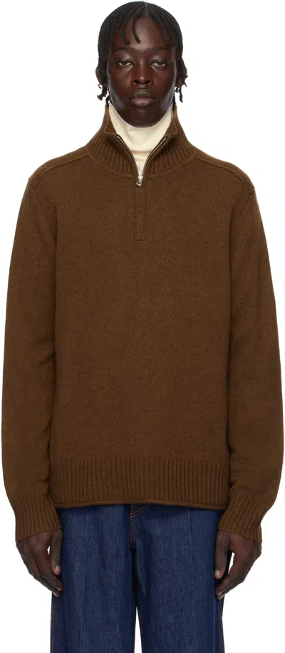 Guest In Residence Brown Half Zip Turtleneck In Chestnut