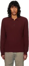 Guest In Residence Burgundy Theo Waffle Polo In Plum