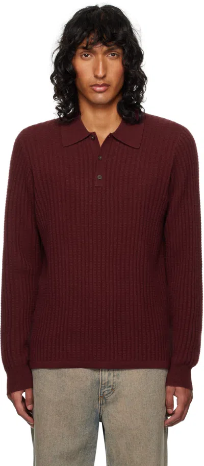Guest In Residence Burgundy Theo Waffle Polo In Plum