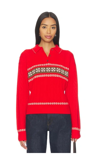Guest In Residence Cable Collegiate Fair Isle Cable-knit Wool And Cashmere-blend Polo Sweater In Red