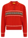 Guest In Residence Cable Collegiate Polo Sweater In Red