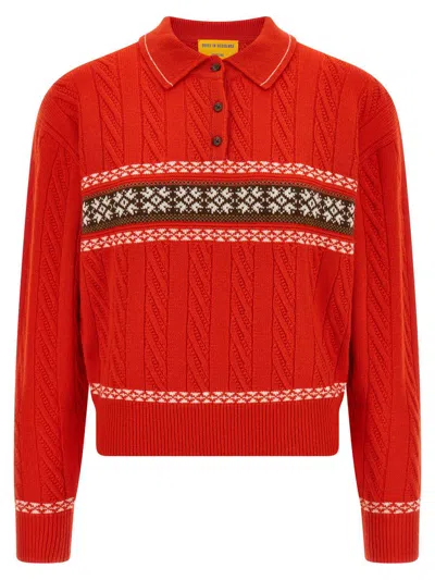 Guest In Residence 'cable Collegiate Polo' Sweater In Red