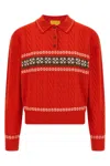 Guest In Residence 'cable Collegiate Polo' Sweater In Red