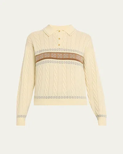 Guest In Residence Cable Collegiate Wool-cashmere Polo In Multi