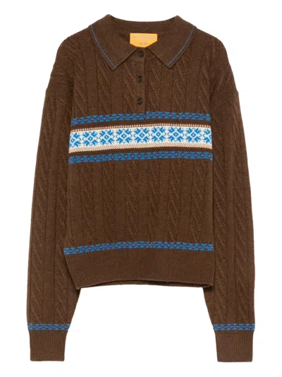 Guest In Residence Cable Collegiate Patterned Wool And Cashmere-blend Polo Shirt In Brown