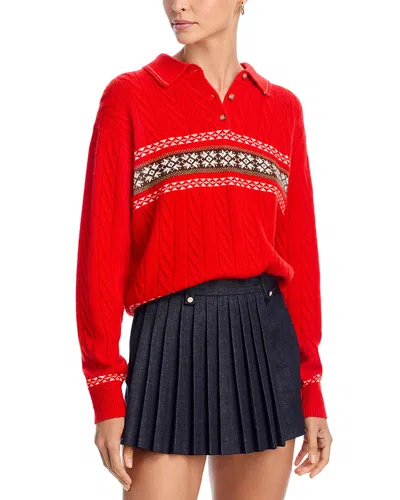 Guest In Residence Cable Knit Polo Sweater In Red