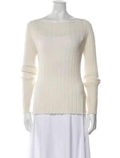 Pre-owned Guest In Residence Cashmere Bateau Neckline Sweater In White