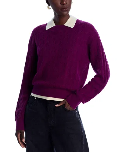 Guest In Residence Cashmere Cable Collegiate Crewneck Sweater In Purple