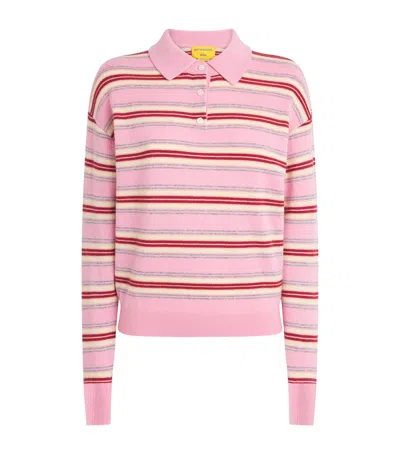 Guest In Residence Pink Striped Cashmere Knit Collegiate Stripe Polo Shirt In Multi