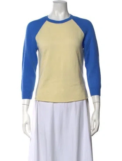 Pre-owned Guest In Residence Cashmere Colorblock Pattern Sweater In Blue/yellow