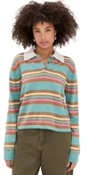 Guest In Residence Cashmere Cropped Stripe Rugby Pullover Glacier Combo In Green