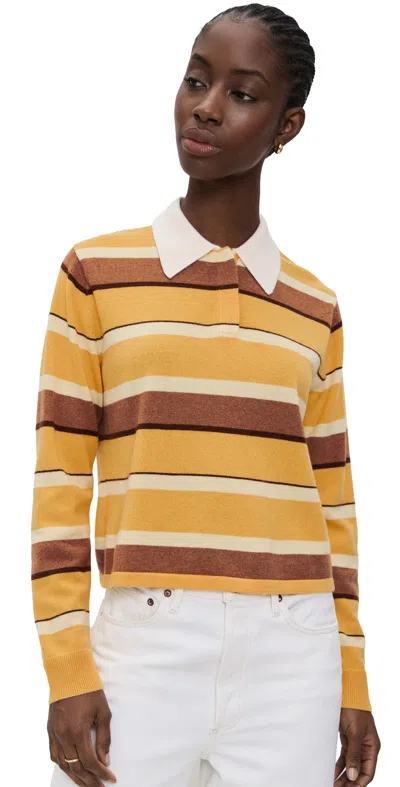 Guest In Residence Cashmere Cropped Stripe Rugby Sweater Sole Combo In Gold