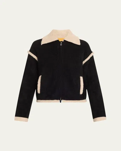 Guest In Residence Cashmere Grizzly Bomber Jacket In Black/oatmeal