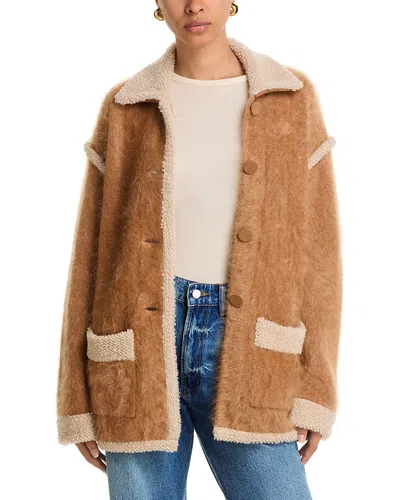 Guest In Residence Grizzly Shearling-trim Cashmere Jacket In Animal Print