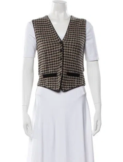 Pre-owned Guest In Residence Cashmere Houndstooth Print Vest In Neutral