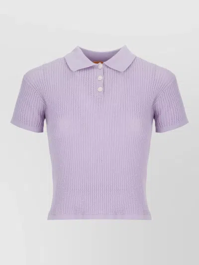 Guest In Residence Cashmere Knit Polo Collar Short Sleeve Shirt In Purple
