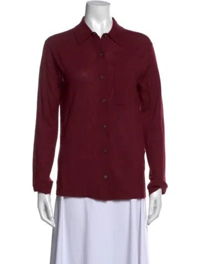 Pre-owned Guest In Residence Cashmere Long Sleeve Button-up Top In Burgundy
