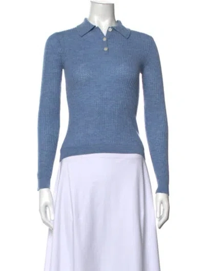 Pre-owned Guest In Residence Cashmere Long Sleeve Polo In Blue