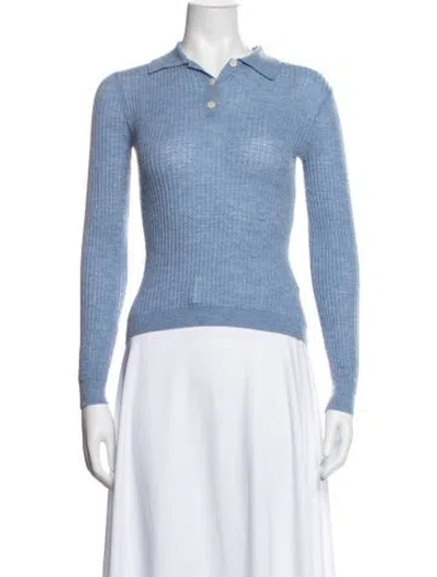 Pre-owned Guest In Residence Cashmere Long Sleeve Polo In Blue/white