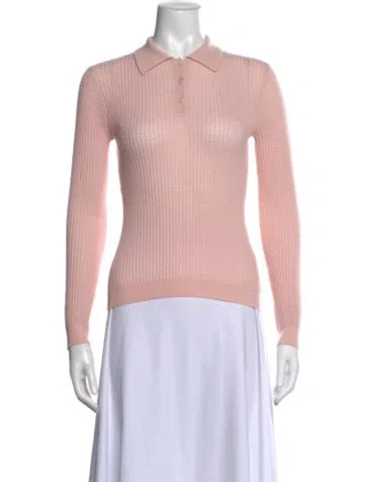 Pre-owned Guest In Residence Cashmere Long Sleeve Polo In Pink