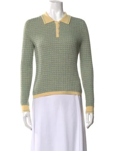 Pre-owned Guest In Residence Cashmere Patterned Polo In Green